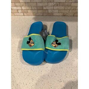 Mickey Mouse Slide Sandals Terry Cloth‎ Blue Green Women Size 10 Men Size 8 NWT